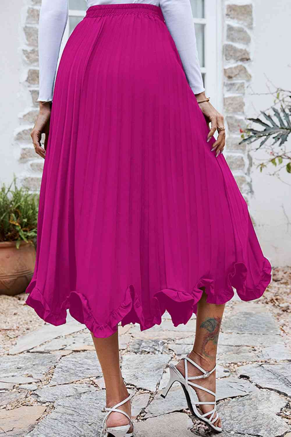 Frill Trim Smocked Waist Midi Skirt - Lily and Lavender Boutique