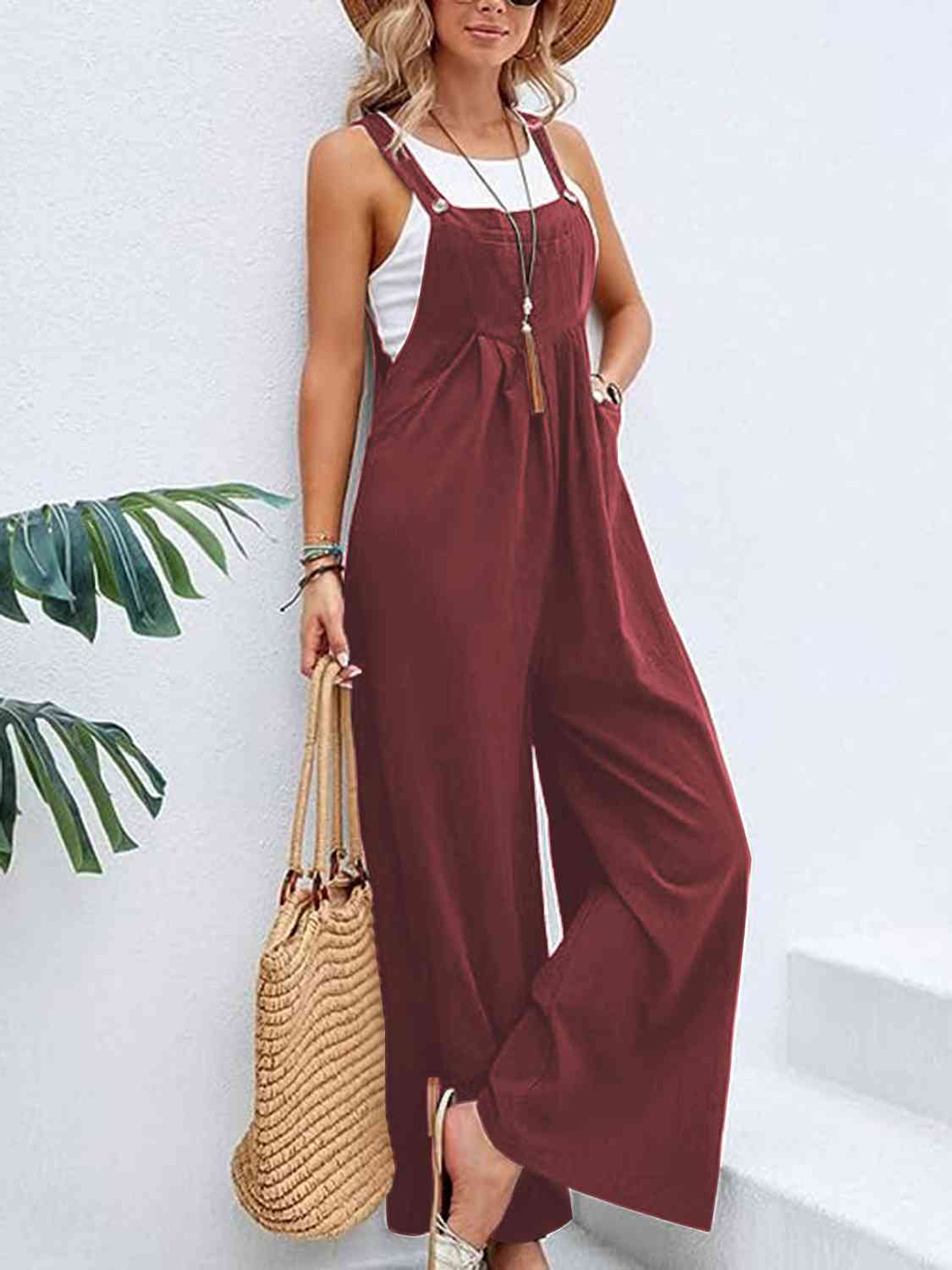 Full Size Wide Leg Overalls with Pockets - Lily and Lavender Boutique