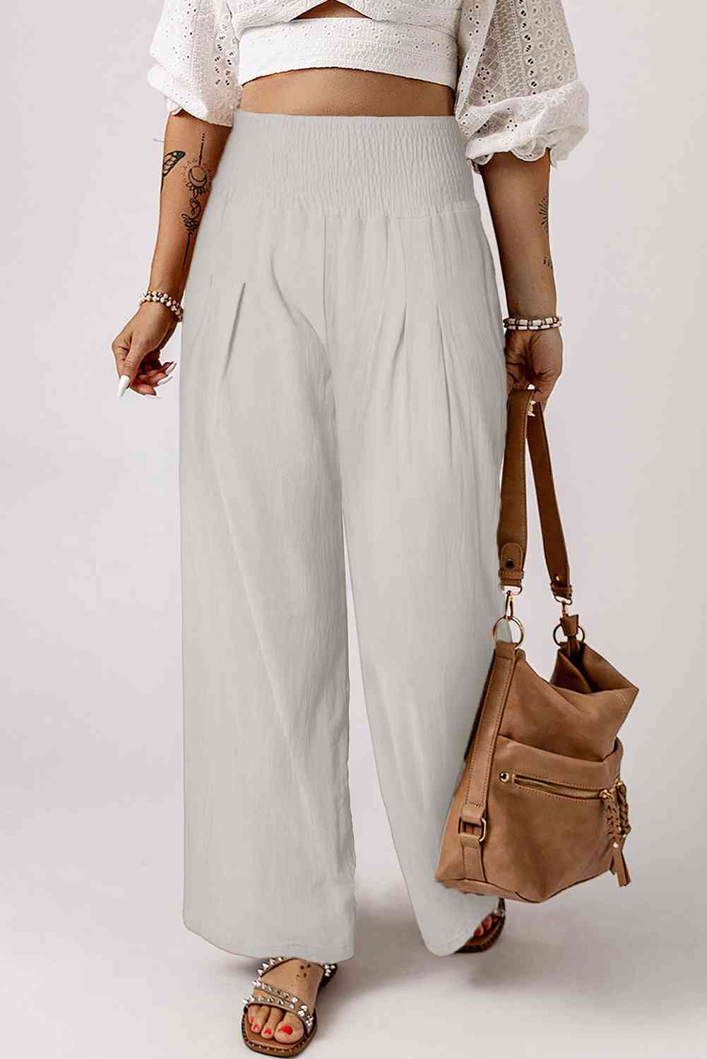 Smocked High Waist Wide Leg Pants - Lily and Lavender Boutique