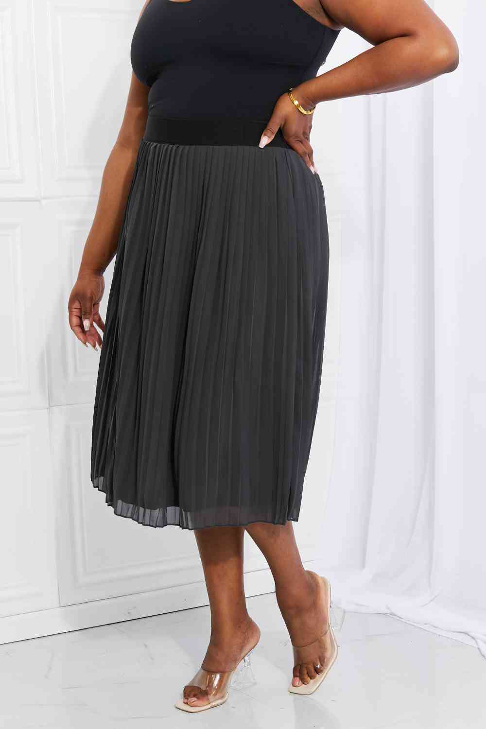 Zenana Full Size Romantic At Heart Pleated Chiffon Midi Skirt - Lily and Lavender Boutique