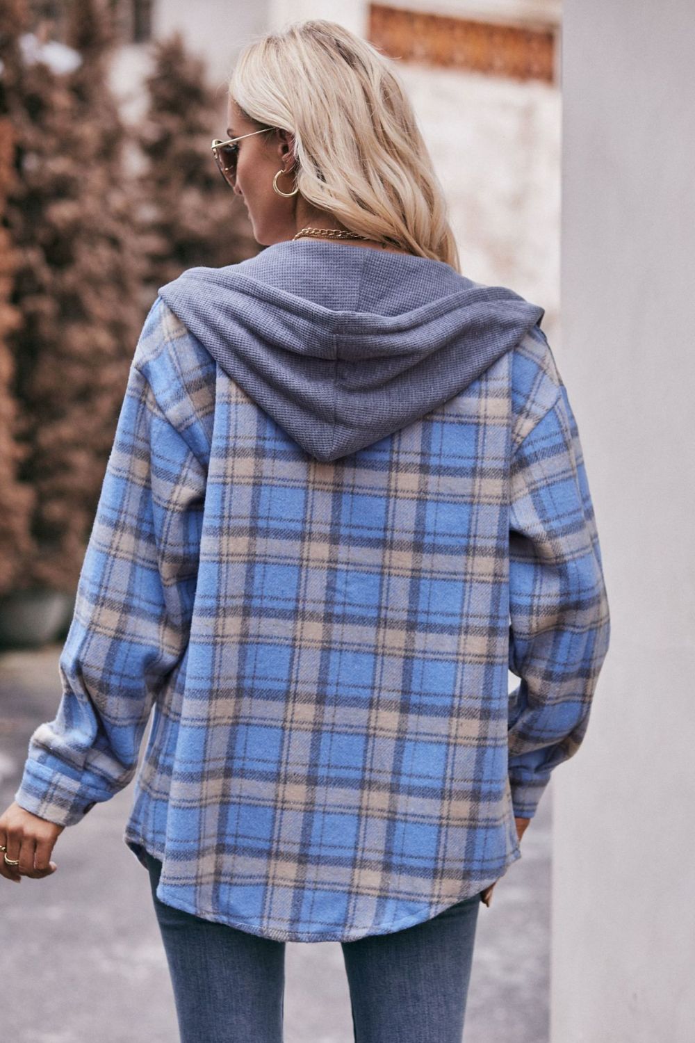 Plaid Dropped Shoulder Hooded Longline Jacket - Lily and Lavender Boutique