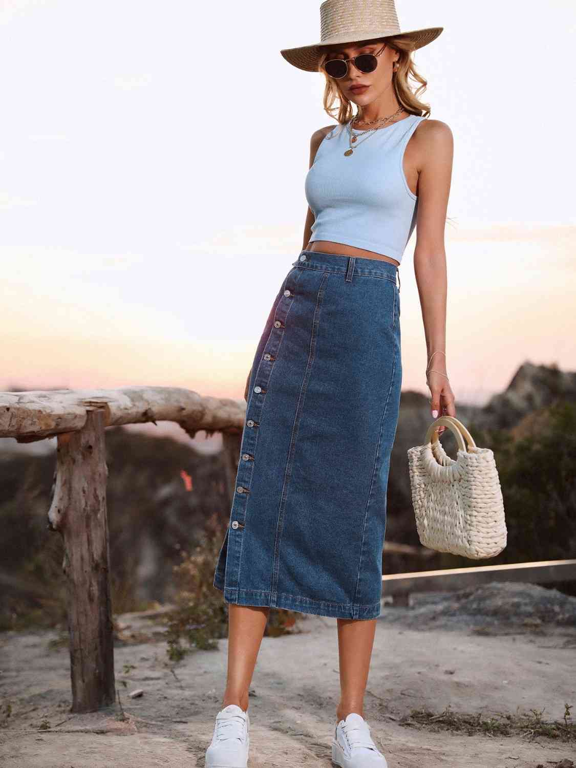 Button Down Denim Skirt - Lily and Lavender Boutique