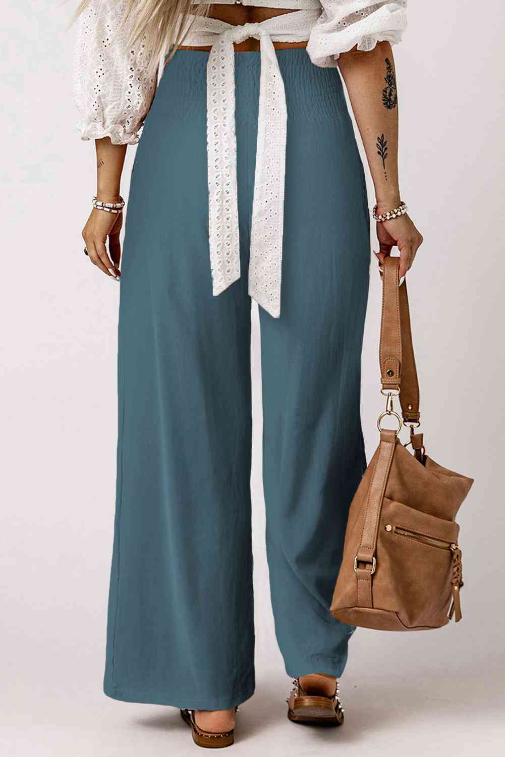 Smocked High Waist Wide Leg Pants - Lily and Lavender Boutique