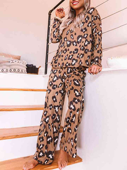 Leopard Long Sleeve Top and Pants Lounge Set - Lily and Lavender Boutique