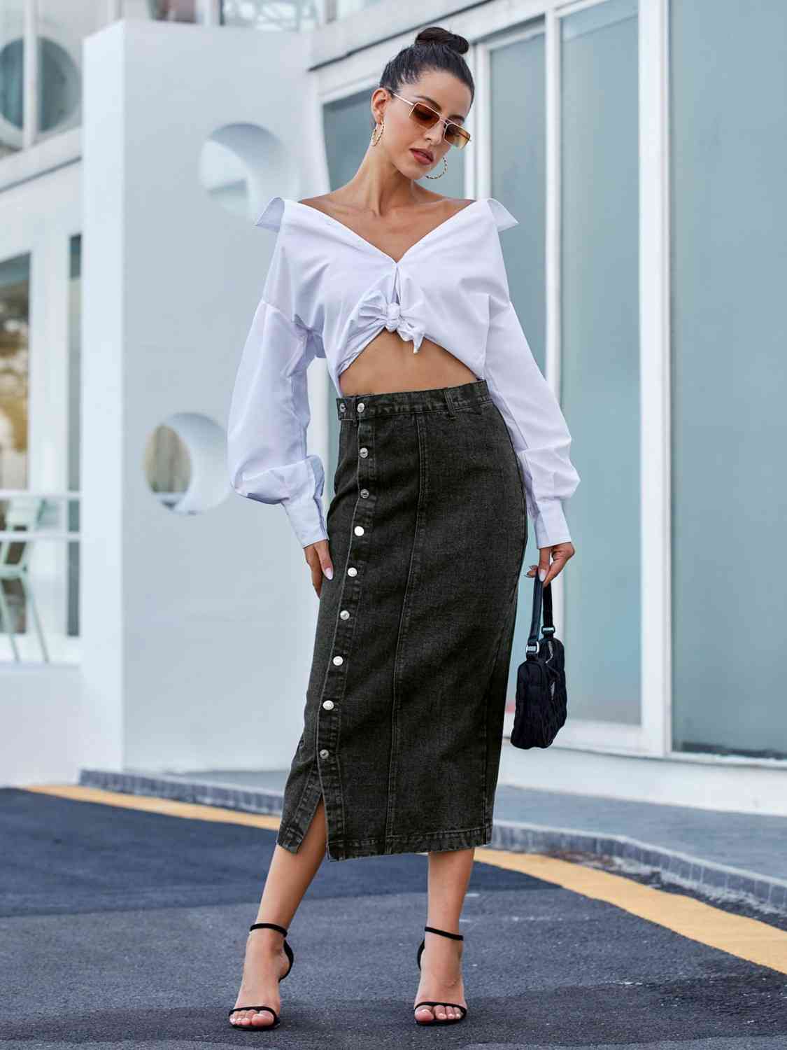 Button Down Denim Skirt - Lily and Lavender Boutique