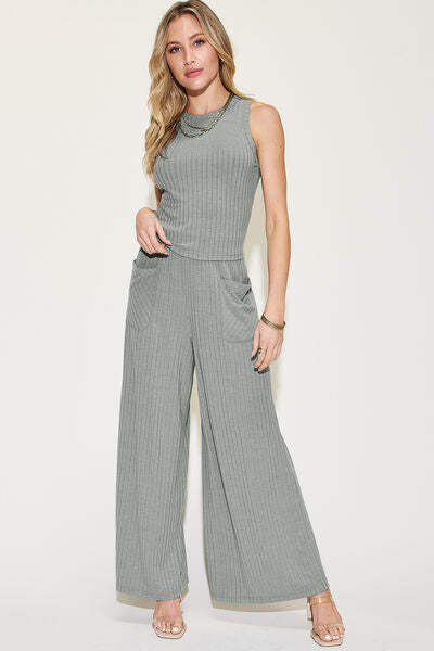 Basic Bae Full Size Ribbed Tank and Wide Leg Pants Set - Lily and Lavender Boutique