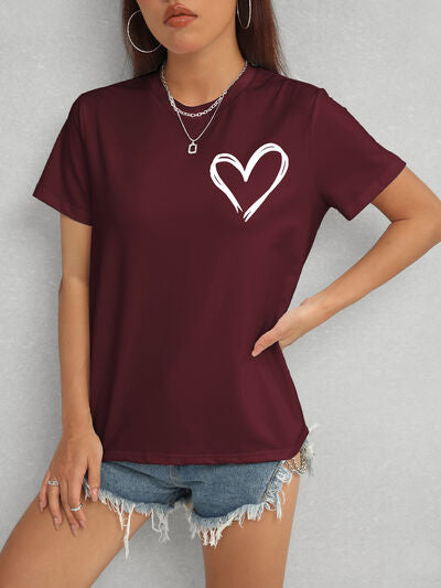 Heart Round Neck Short Sleeve T-Shirt - Lily and Lavender Boutique