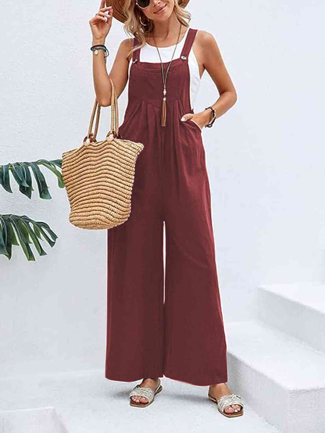 Full Size Wide Leg Overalls with Pockets - Lily and Lavender Boutique