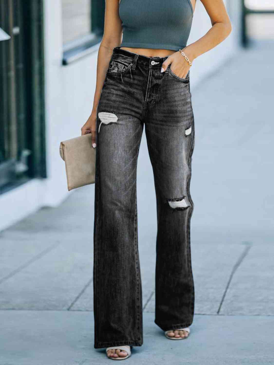 Distressed Straight Leg Jeans - Lily and Lavender Boutique