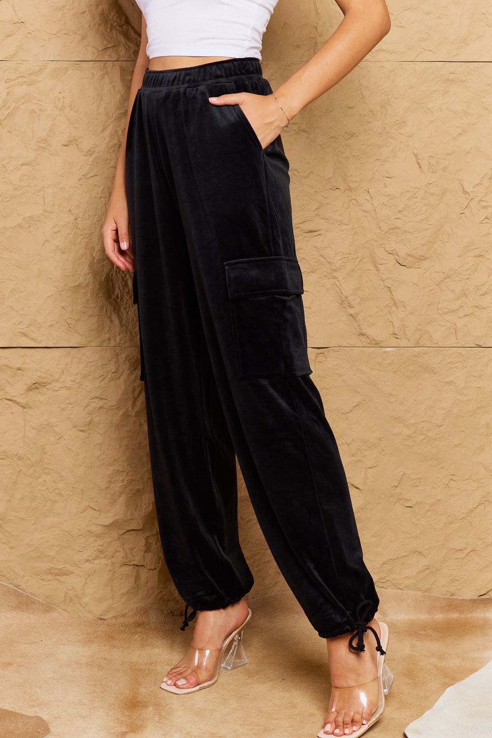 HYFVE Chic For Days High Waist Drawstring Cargo Pants in Black - Lily and Lavender Boutique