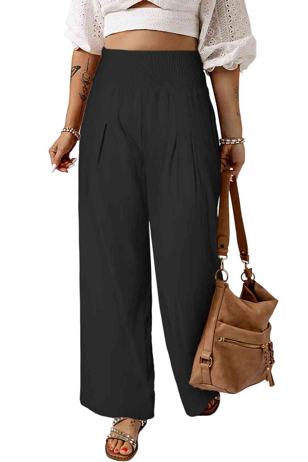 Smocked High Waist Wide Leg Pants - Lily and Lavender Boutique