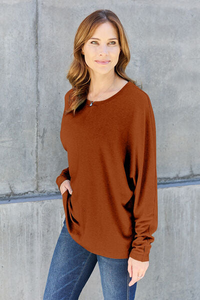 Double Take Full Size Round Neck Long Sleeve T-Shirt - Lily and Lavender Boutique