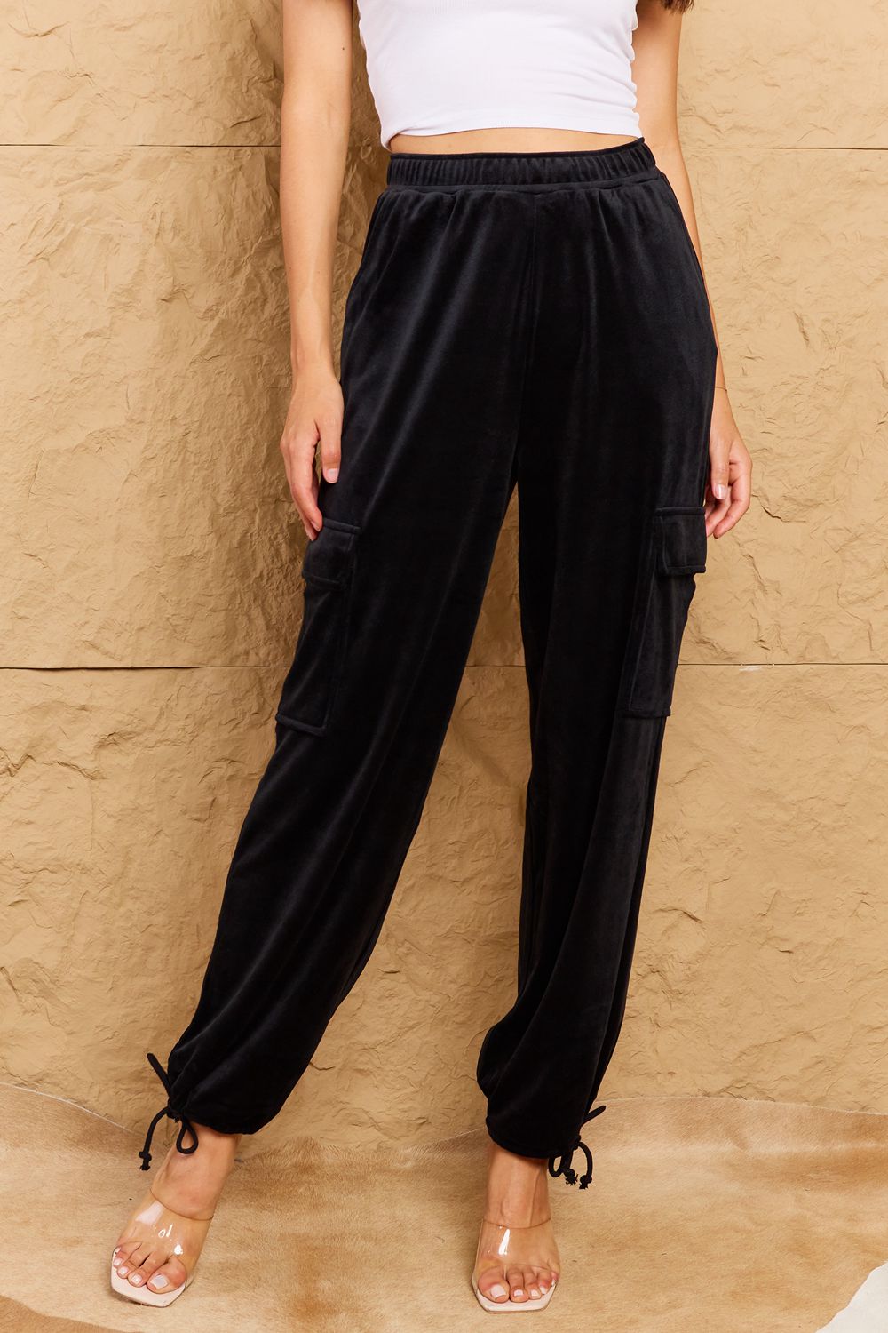 HYFVE Chic For Days High Waist Drawstring Cargo Pants in Black - Lily and Lavender Boutique