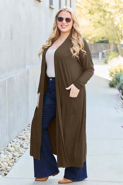 Basic Bae Full Size Open Front Long Sleeve Cover Up - Lily and Lavender Boutique