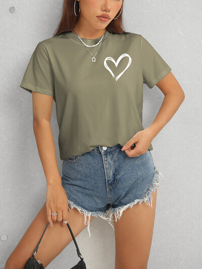 Heart Round Neck Short Sleeve T-Shirt - Lily and Lavender Boutique