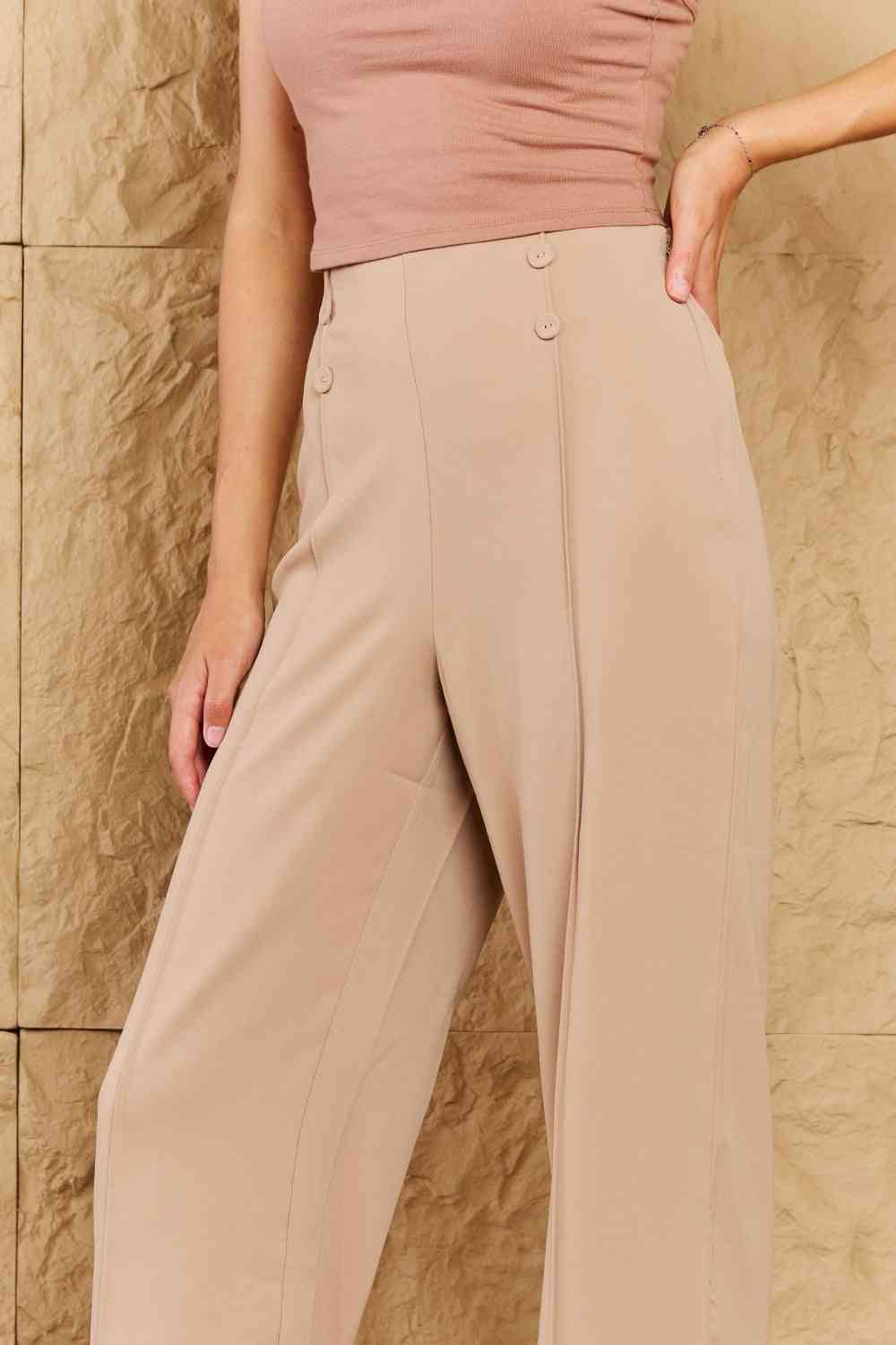 HYFVE Pretty Pleased High Waist Pintuck Straight Leg Pants in Camel - Lily and Lavender Boutique