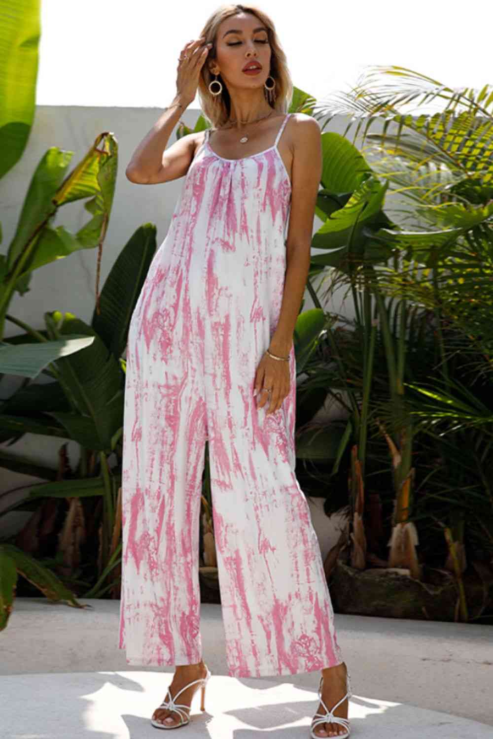 Tie-Dye Spaghetti Strap Jumpsuit with Pockets - Lily and Lavender Boutique