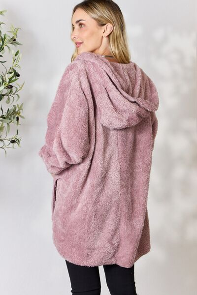 H&T Faux Fur Open Front Hooded Jacket - Lily and Lavender Boutique