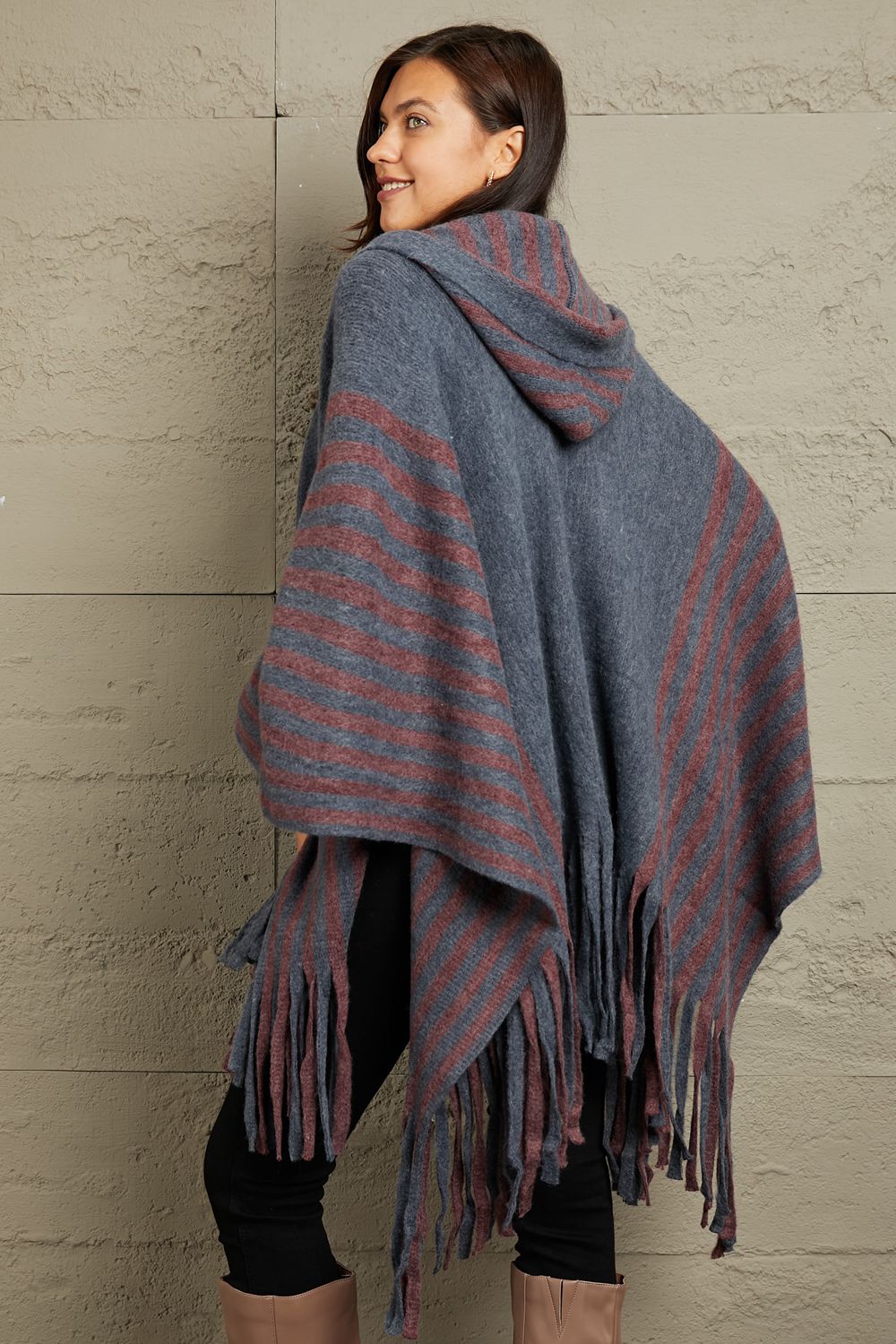 e.Luna Stripe Hooded Poncho Cardigan - Lily and Lavender Boutique