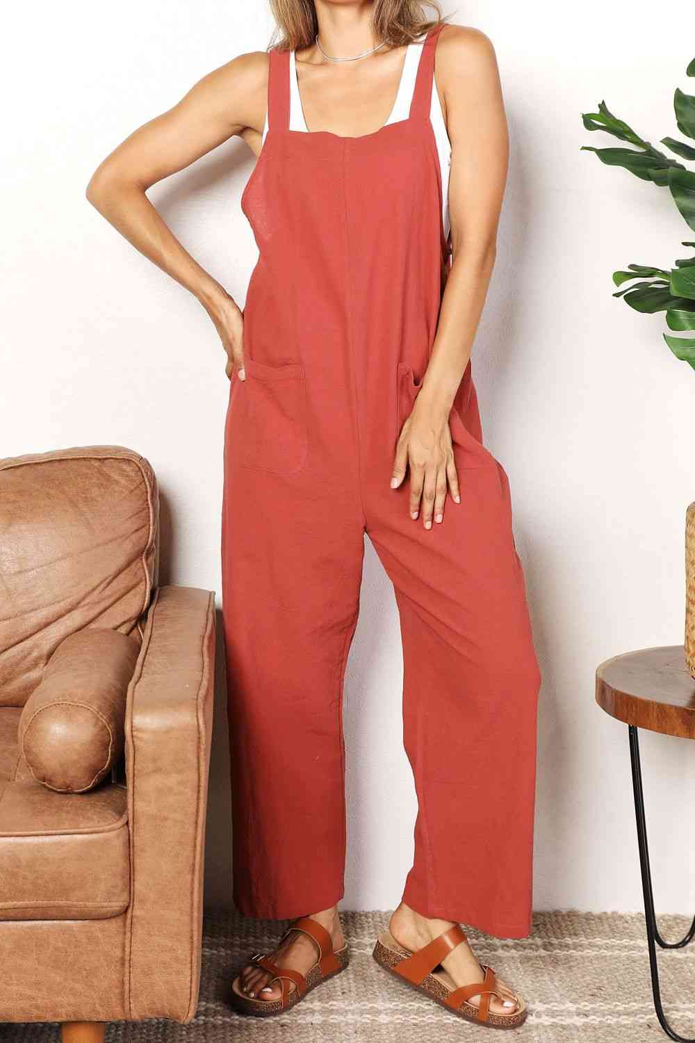 Double Take Wide Leg Overalls with Front Pockets - Lily and Lavender Boutique