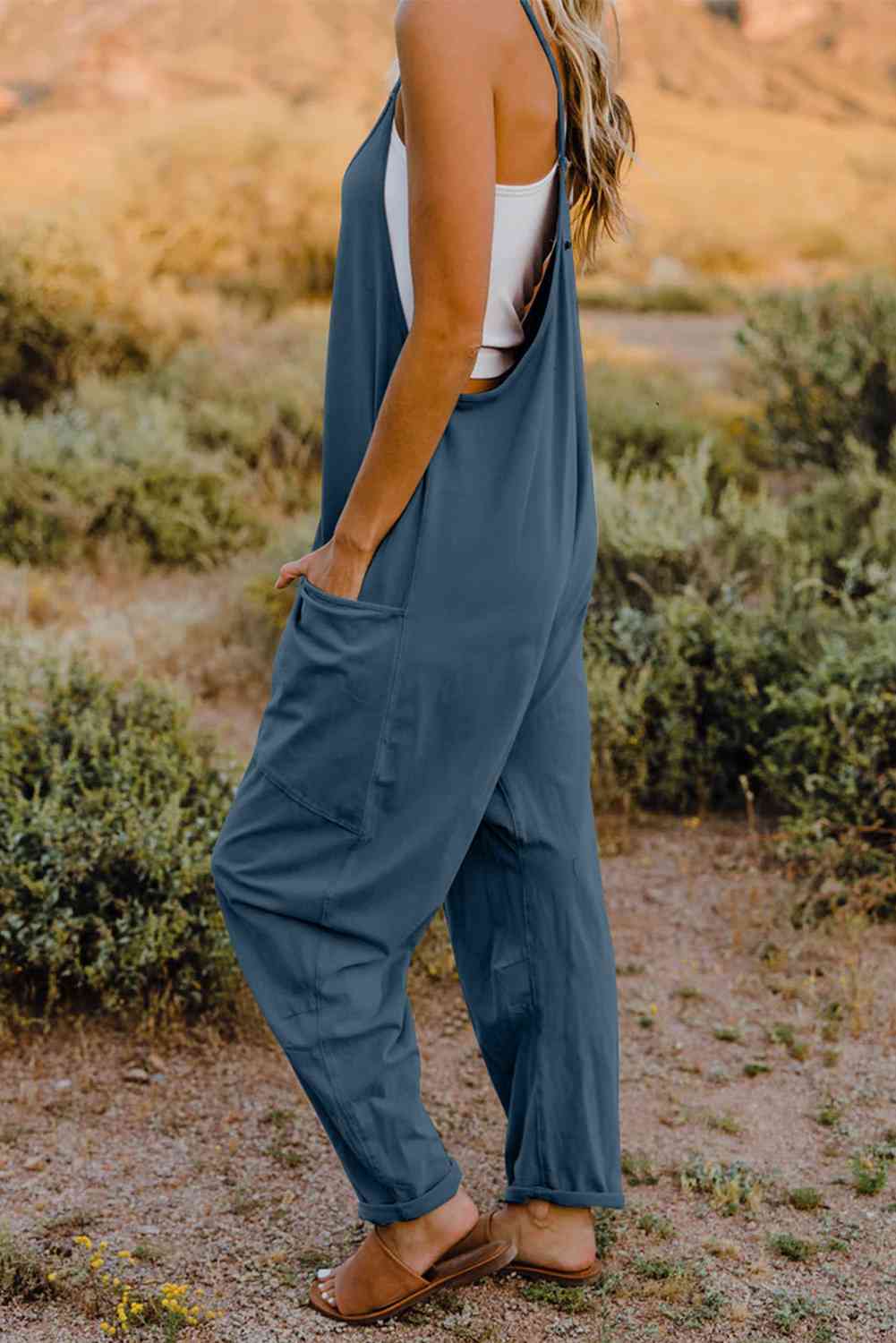 Double Take Full Size V-Neck Sleeveless Jumpsuit with Pockets - Lily and Lavender Boutique