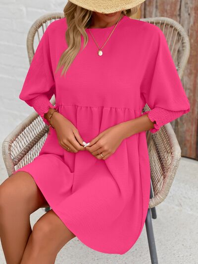 Round Neck Lantern Sleeve Mini Dress - Lily and Lavender Boutique