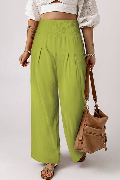 Smocked High Waist Wide Leg Pants - Lily and Lavender Boutique