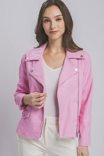 LOVE TREE Collared Neck Zip Up Jacket - Lily and Lavender Boutique