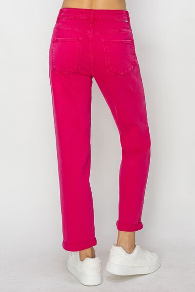 RISEN High Waist Rolled Hem Straight Jeans - Lily and Lavender Boutique