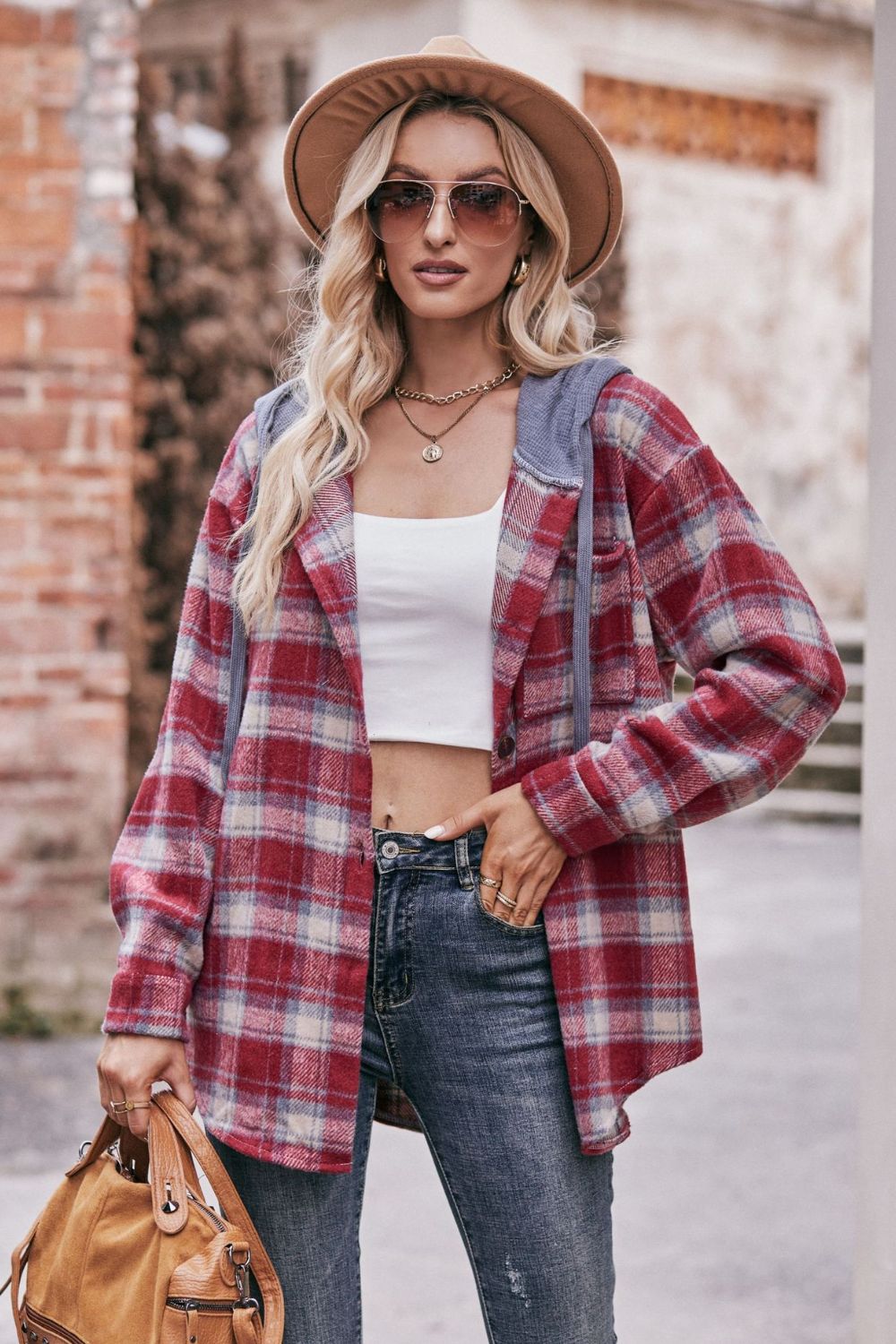 Plaid Dropped Shoulder Hooded Longline Jacket - Lily and Lavender Boutique