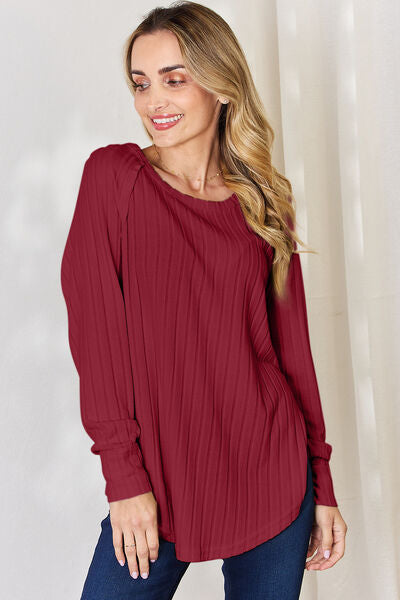 Basic Bae Full Size Ribbed Round Neck Slit T-Shirt - Lily and Lavender Boutique