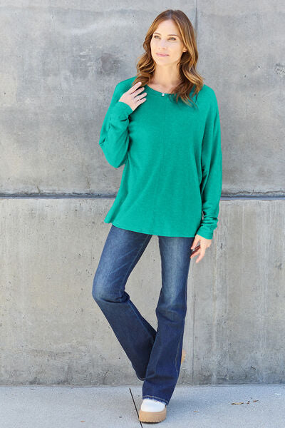 Double Take Full Size Round Neck Long Sleeve T-Shirt - Lily and Lavender Boutique