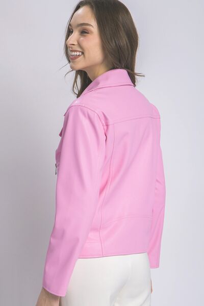 LOVE TREE Collared Neck Zip Up Jacket - Lily and Lavender Boutique