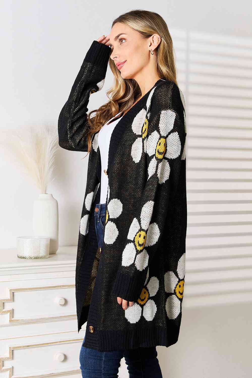 Double Take Floral Button Down Longline Cardigan - Lily and Lavender Boutique