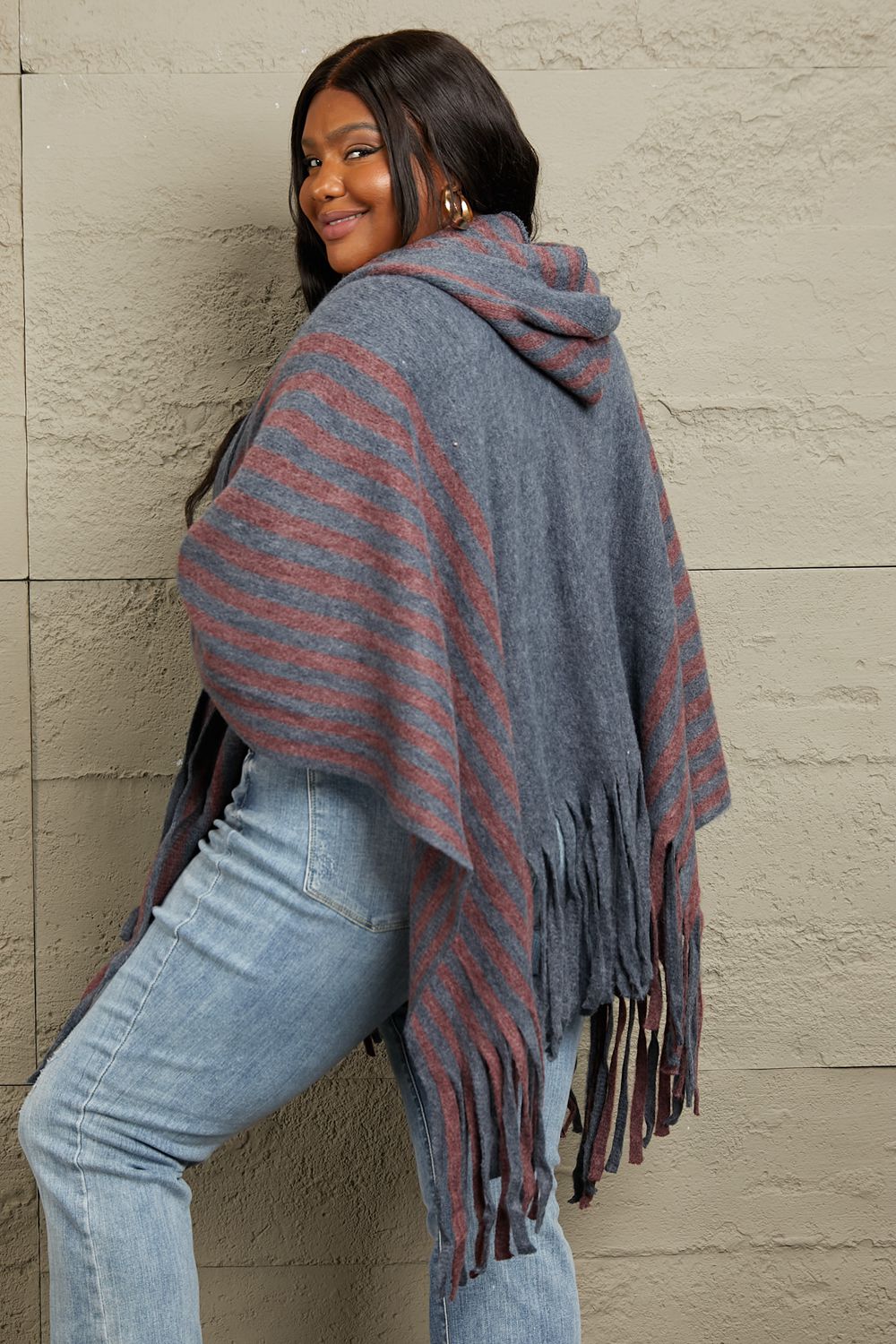 e.Luna Stripe Hooded Poncho Cardigan - Lily and Lavender Boutique