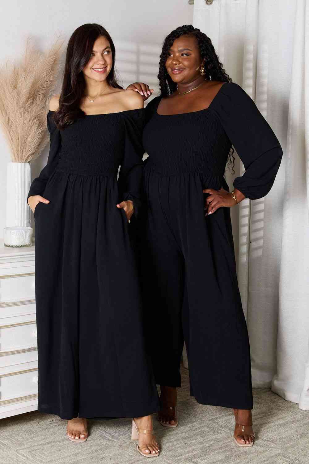 Double Take Square Neck Jumpsuit with Pockets - Lily and Lavender Boutique