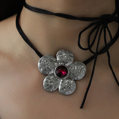 Tied Alloy Rhinestone Flower Shape Necklace - Lily and Lavender Boutique