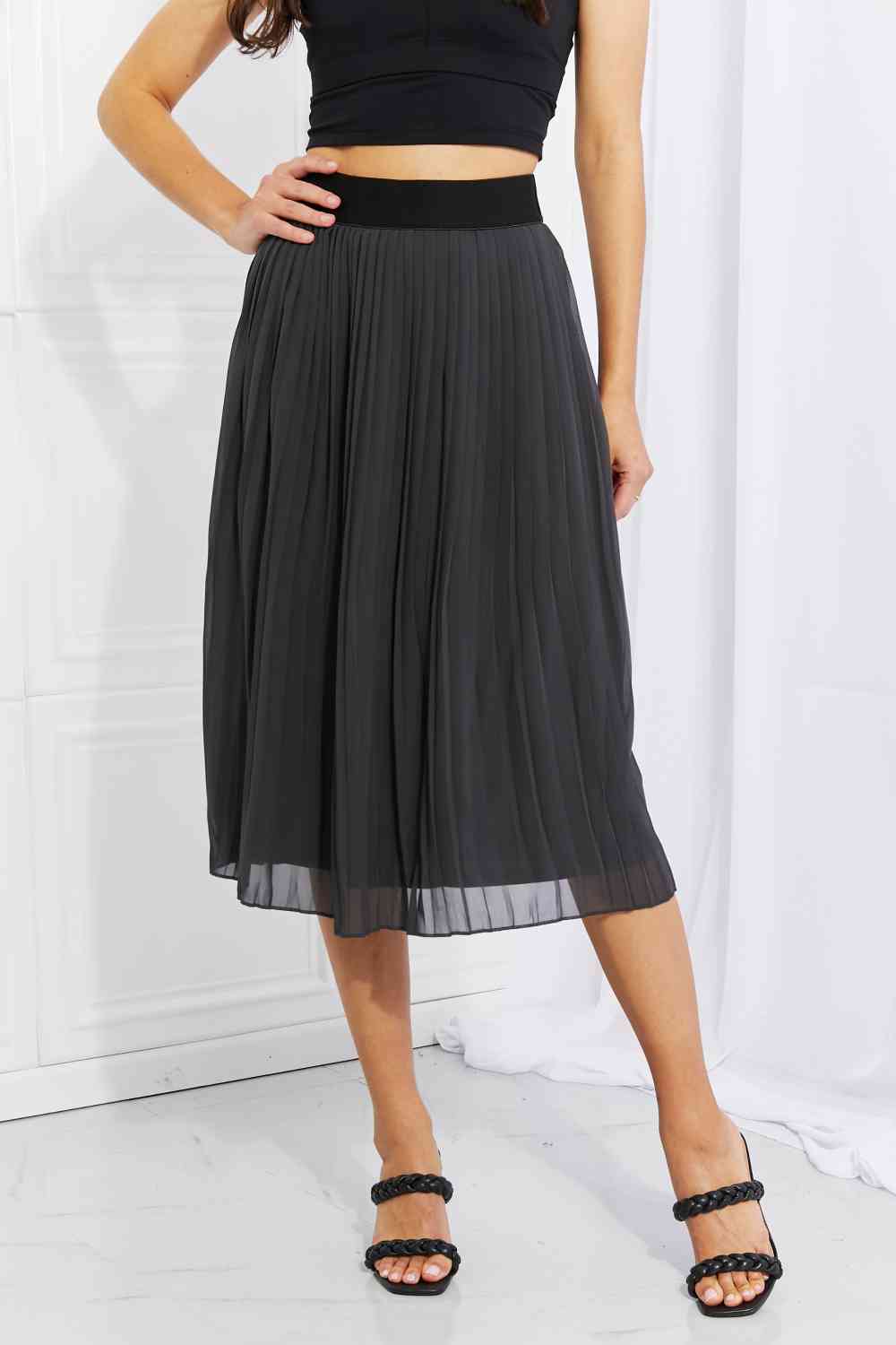 Zenana Full Size Romantic At Heart Pleated Chiffon Midi Skirt - Lily and Lavender Boutique