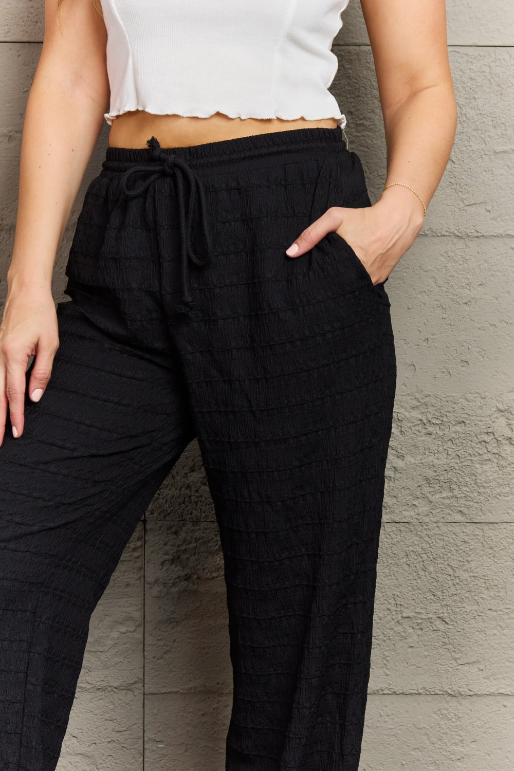 GeeGee Dainty Delights Textured High Waisted Pant in Black - Lily and Lavender Boutique