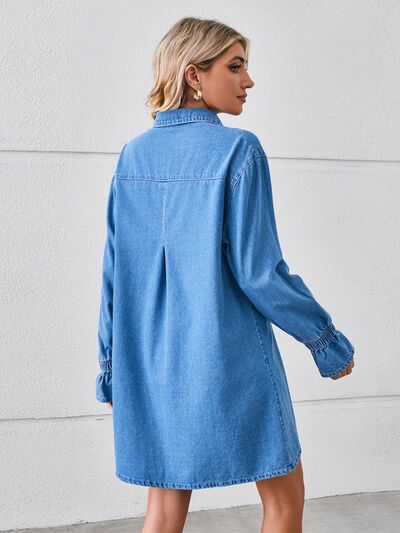 Pocketed Dropped Shoulder Mini Denim Dress - Lily and Lavender Boutique