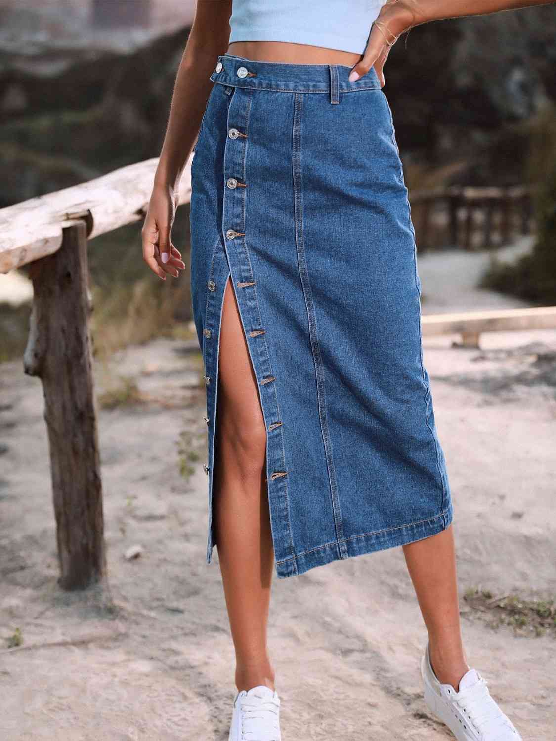 Button Down Denim Skirt - Lily and Lavender Boutique