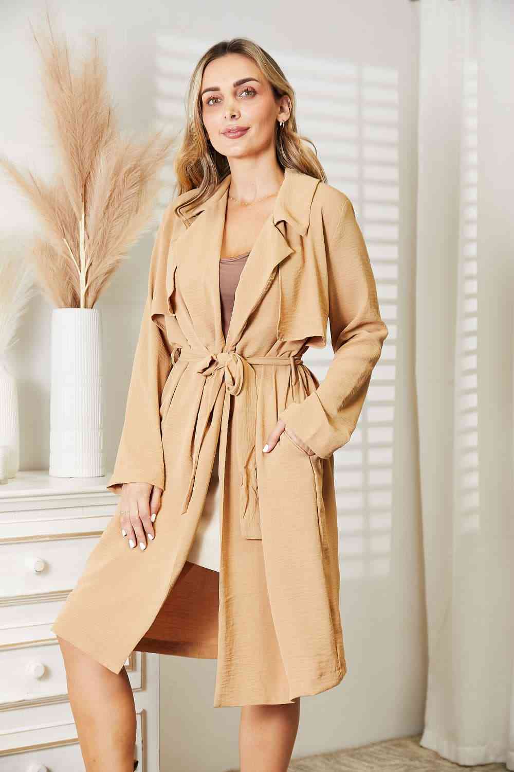 Culture Code Full Size Tied Trench Coat with Pockets - Lily and Lavender Boutique