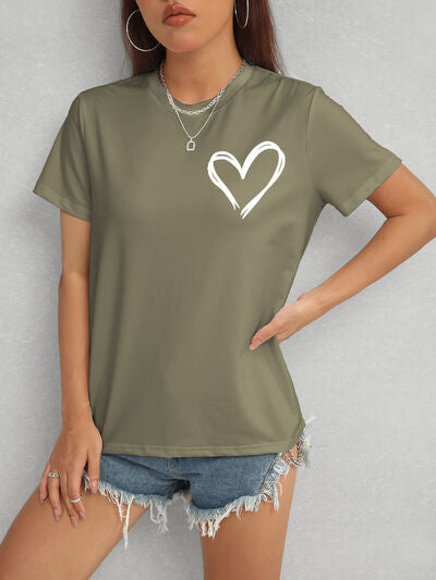 Heart Round Neck Short Sleeve T-Shirt - Lily and Lavender Boutique