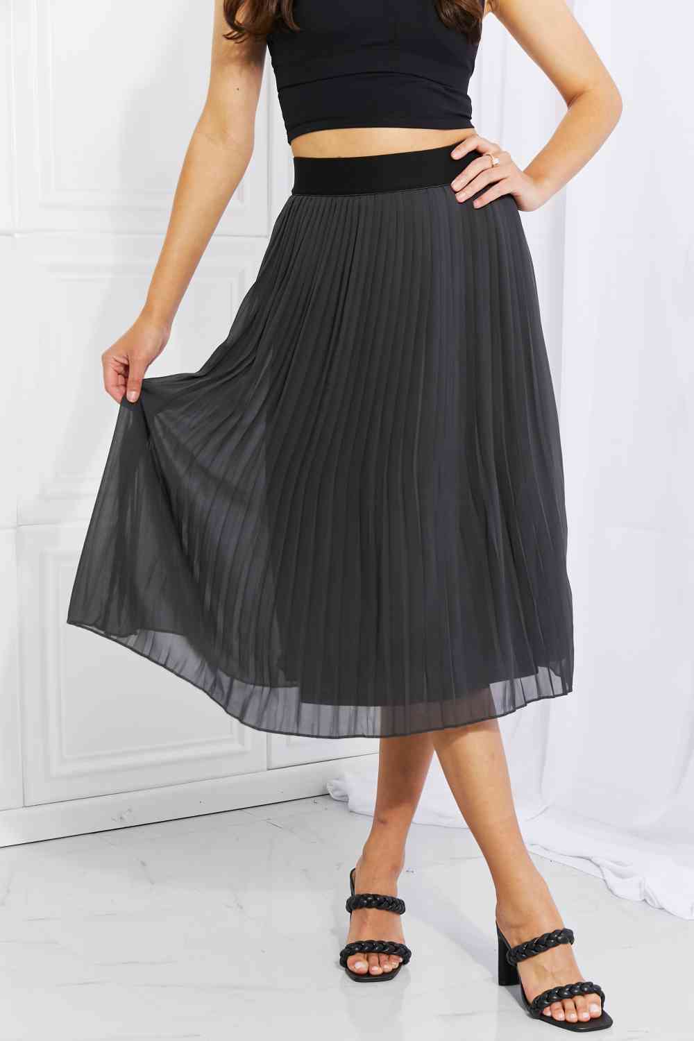 Zenana Full Size Romantic At Heart Pleated Chiffon Midi Skirt - Lily and Lavender Boutique