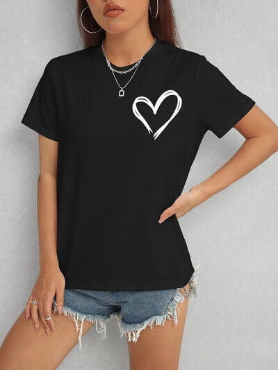 Heart Round Neck Short Sleeve T-Shirt - Lily and Lavender Boutique