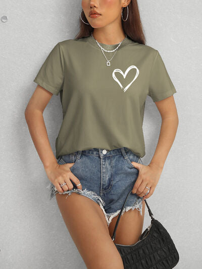 Heart Round Neck Short Sleeve T-Shirt - Lily and Lavender Boutique