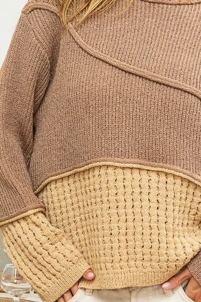 BiBi Texture Detail Contrast Drop Shoulder Sweater - Lily and Lavender Boutique