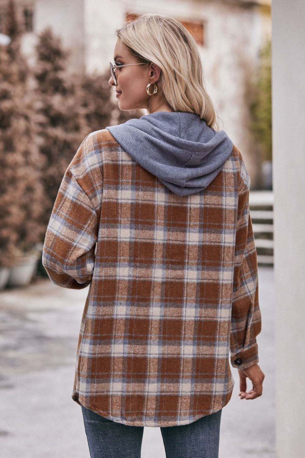 Plaid Dropped Shoulder Hooded Longline Jacket - Lily and Lavender Boutique