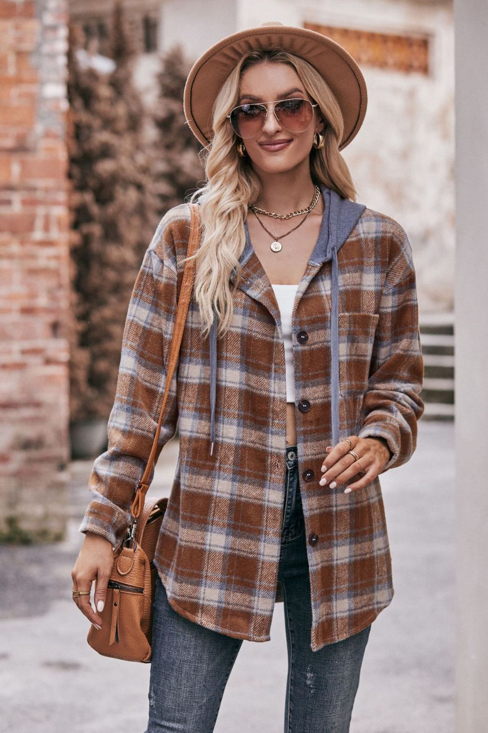 Plaid Dropped Shoulder Hooded Longline Jacket - Lily and Lavender Boutique