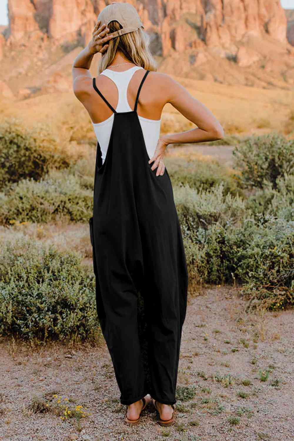 Double Take Full Size V-Neck Sleeveless Jumpsuit with Pockets - Lily and Lavender Boutique